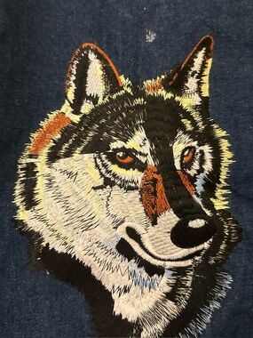 Embroidered Wolf Graphic Tee - Navy with Multi Color Stitching